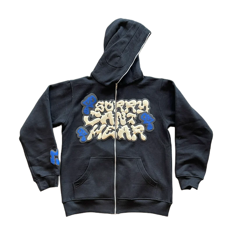 Men Punk Style Hoodie Zipper Hooded Foam Print Winter