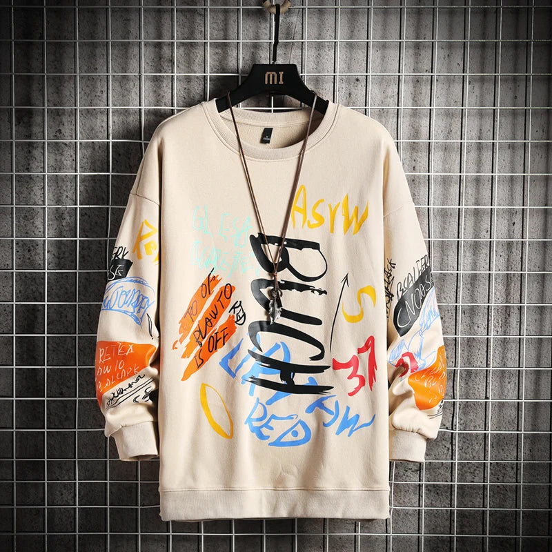 2023 Oversized Graffiti Hoodie Japanese Hip Hop Streetwear Pullover for Men