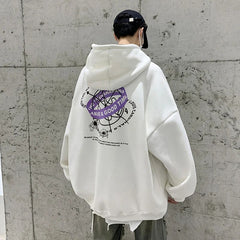 Men Loose Back Oversized Printed Pattern Hooded Hoodies Fall Unisex