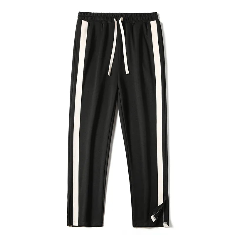 Men Striped Slit Pants Spring Autumn Straight Wide Leg