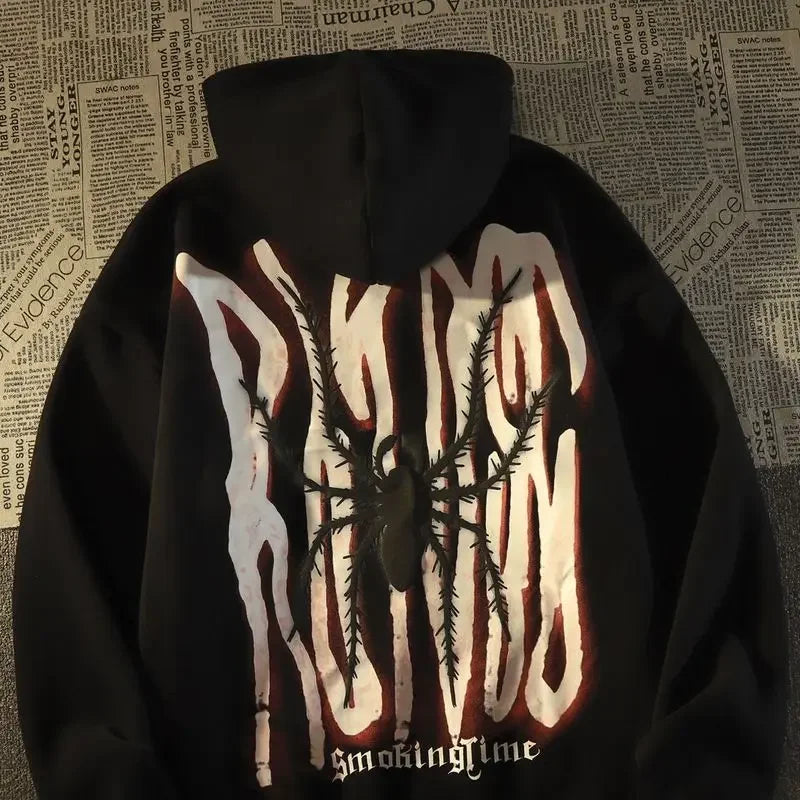 Print Hoodie Women Harajuku Gothic Street Loose Cotton Top Streetwear American High Street