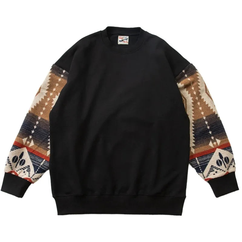 Cultural Elegance Vintage Ethnic Style Men Woolen Patchwork Sweatshirt