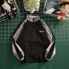 Men Hip-Hop Windbreaker Jacket with Patchwork and Color Block Design