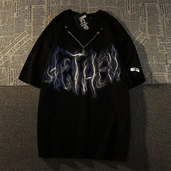 Cotton short sleeved t-shirt trend fried street flame necklace