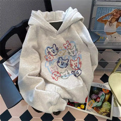 Kitten Vibes Stylish Hoodie Women Korean Streetwear in Autumn and Winter
