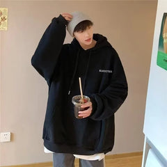 Men Fashion Letter Hoodies Trendy Casual Harajuku Autumn Winter Plush Warm Pocket