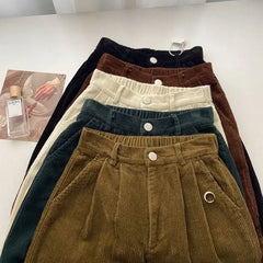 Retro High Waist Corduroy Pants Trousers Korean Fashion Baggy All Match Black Pant