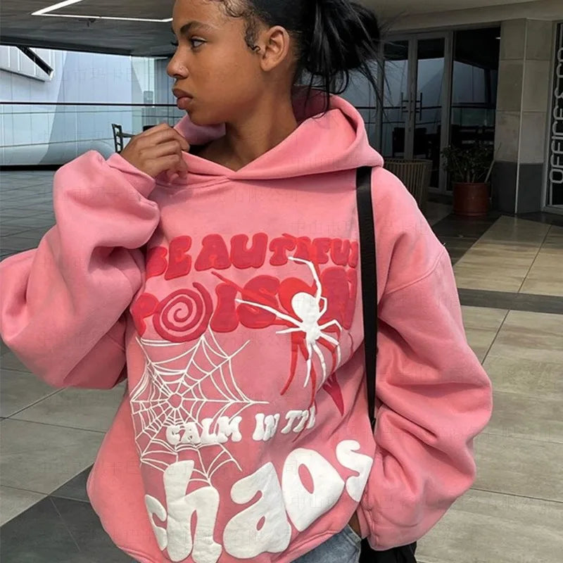 Y2K Pink Hoodie: Harajuku Graphic Oversized Sweatshirt for Women