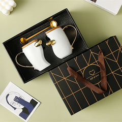 Coffee Mug With Spoon Gold Handle Cup Ceramic