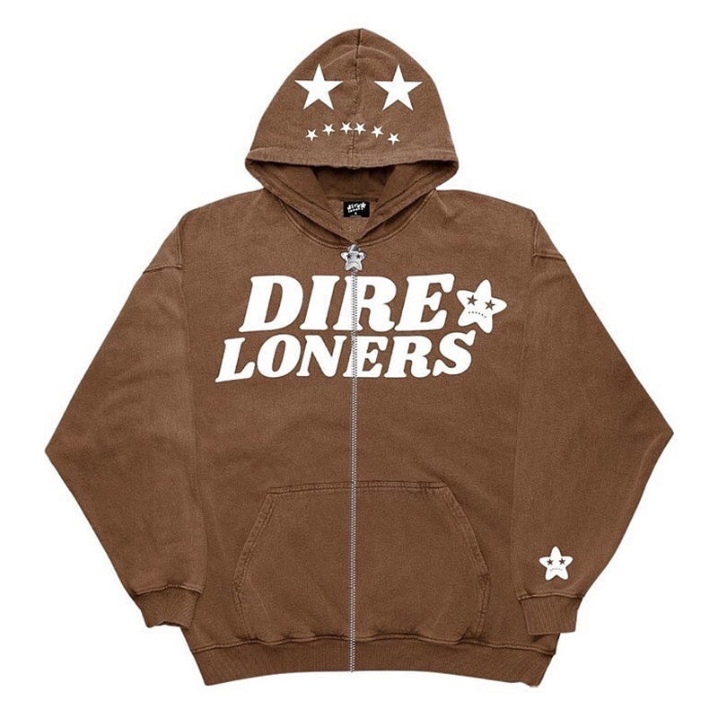 Y2K Retro Print Zip-Up Hoodie Long Sleeve Punk Sport Coat for Harajuku Women