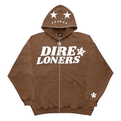 Y2K Retro Print Zip-Up Hoodie Long Sleeve Punk Sport Coat for Harajuku Women