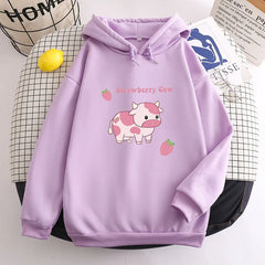 Kpop Strawberry Cow Hoodie Women's