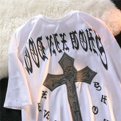 Retro Cross Personalized Graphic T shirt Fashion Street Hip Hop Loose