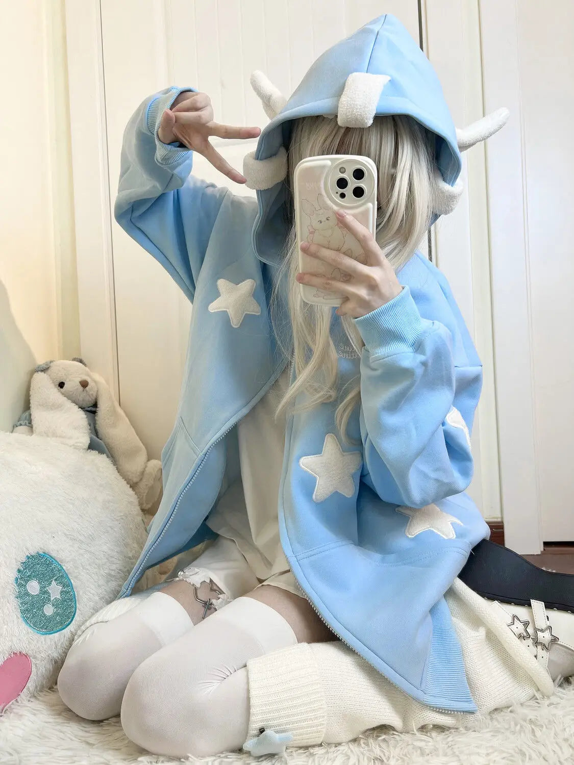 Japanese Star "Girl Y2k Zip Up Kawaii Hooded Sweatshirt Oversize