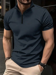 Sporty and Casual: Henley Collar Zip-Up T-Shirt for Men