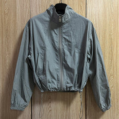 Jacket Female Collar Drawstring Zipper Long Sleeve Sun Protective Sports Coat