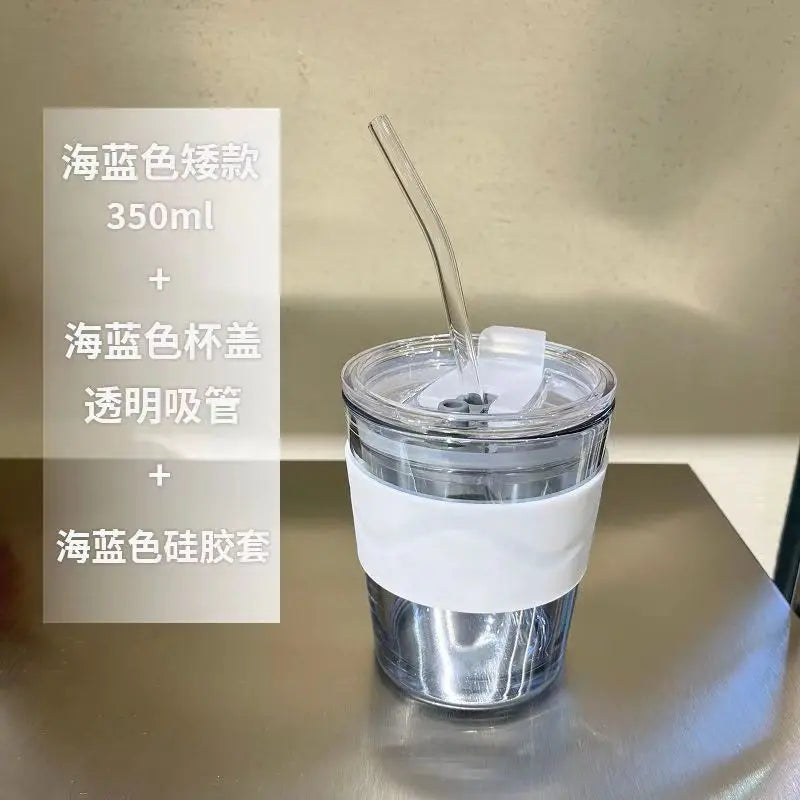 Coffee Straw Cup With Lid Heat-Resistant Water Bottle Beer Drinkware Coffee Mug