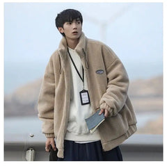 Men's Autumn Winter Retro Versatile Casual Velvet Cotton Printed Zipper Warm Soft