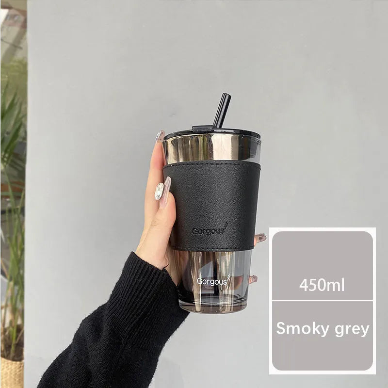 Coffee Straw Cup With Lid Heat-Resistant Water Bottle Beer Drinkware Coffee Mug