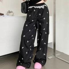 Y2K Coquette Bow Wide Leg Pants Korean Style