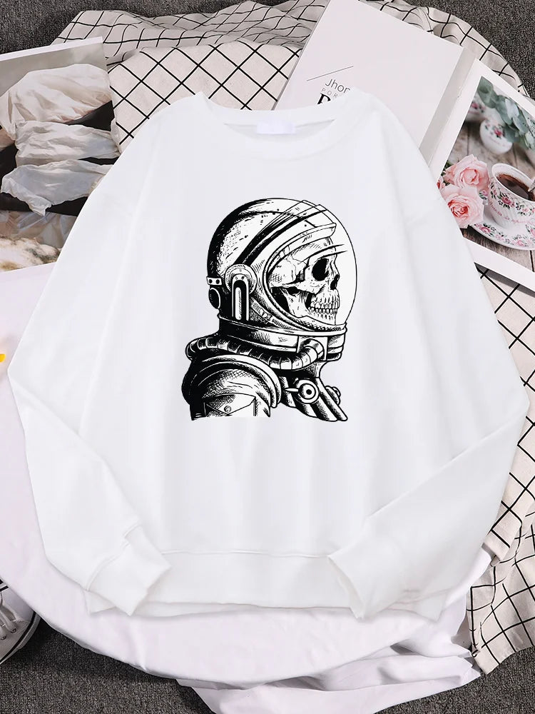 Skull In An Astronaut Helmet Creativity Design Print Men Autumn Fleece Sweatshirt