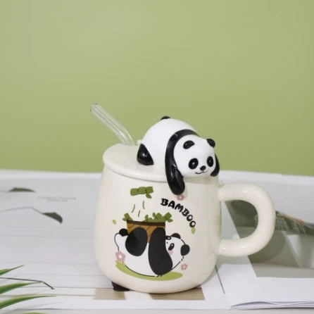 Cute cartoon panda Ceramics Mug 400ml With Lid and Spoon Coffee mugs Milk Tea Mugs Breakfast