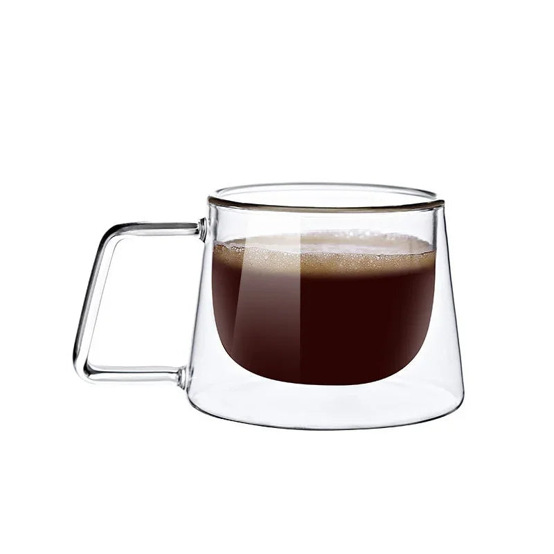 200ml Double Wall Glass Coffee Mug with Handle Transparent Heat-resistant Espresso Cup Breakfast