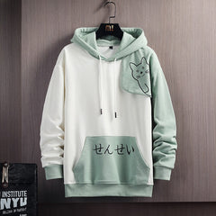 Hoodie Sweatshirt Graphic Graffiti Kanji Cotton Autumn Patchwork Pullover Hoodies