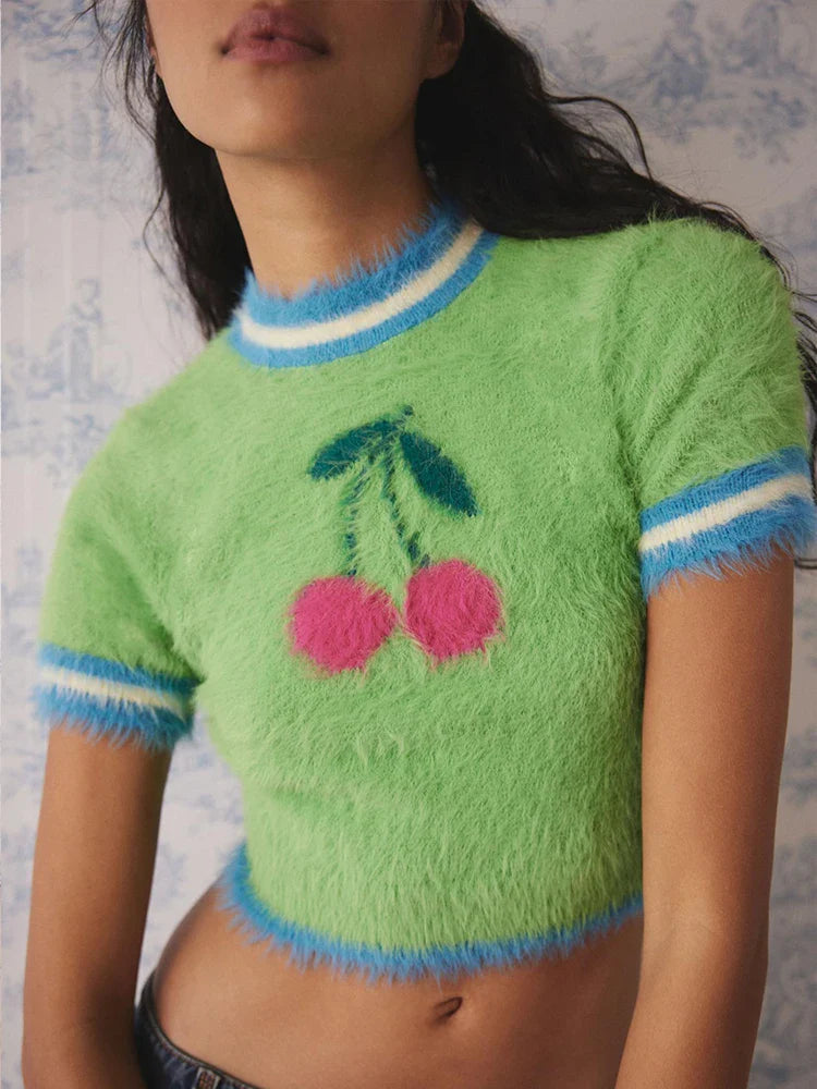 Cherry On Top Fuzzy Knit Crop Top