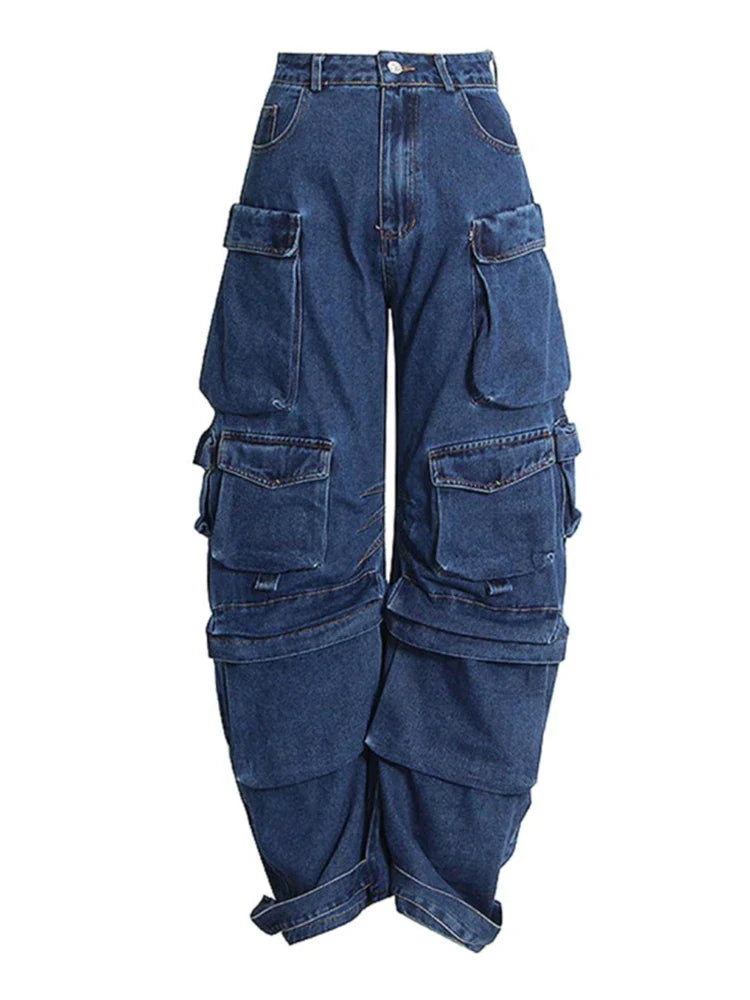 Y2K Plus-Size Tooling Jeans American Trend Multi-Pocket Straight and Loose Fit