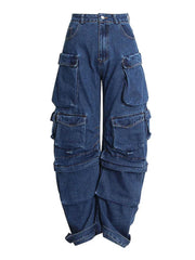 Y2K Plus-Size Tooling Jeans American Trend Multi-Pocket Straight and Loose Fit