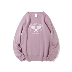 Retro Autumn Tennis Club Women's Embroidered Sweatshirt Warm Fleece Pullover