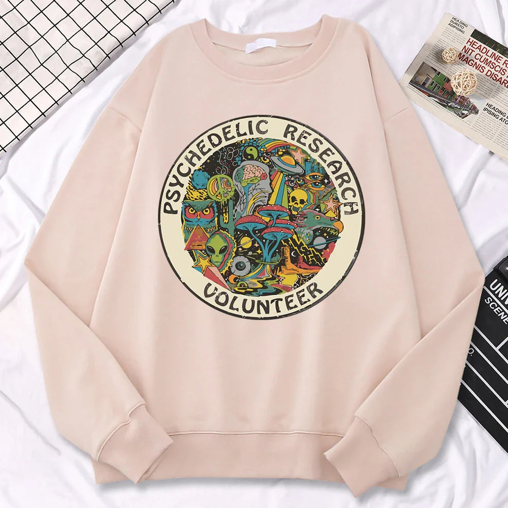 Casual Kawaii Women Sweatshirts Psychedelic Research Volunteer Colourful Prints
