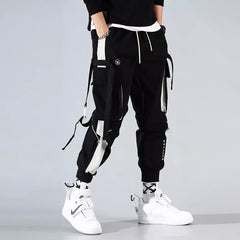 Men Drawstring Cargo Pants Classic Fit Letter Pocket Work Trousers