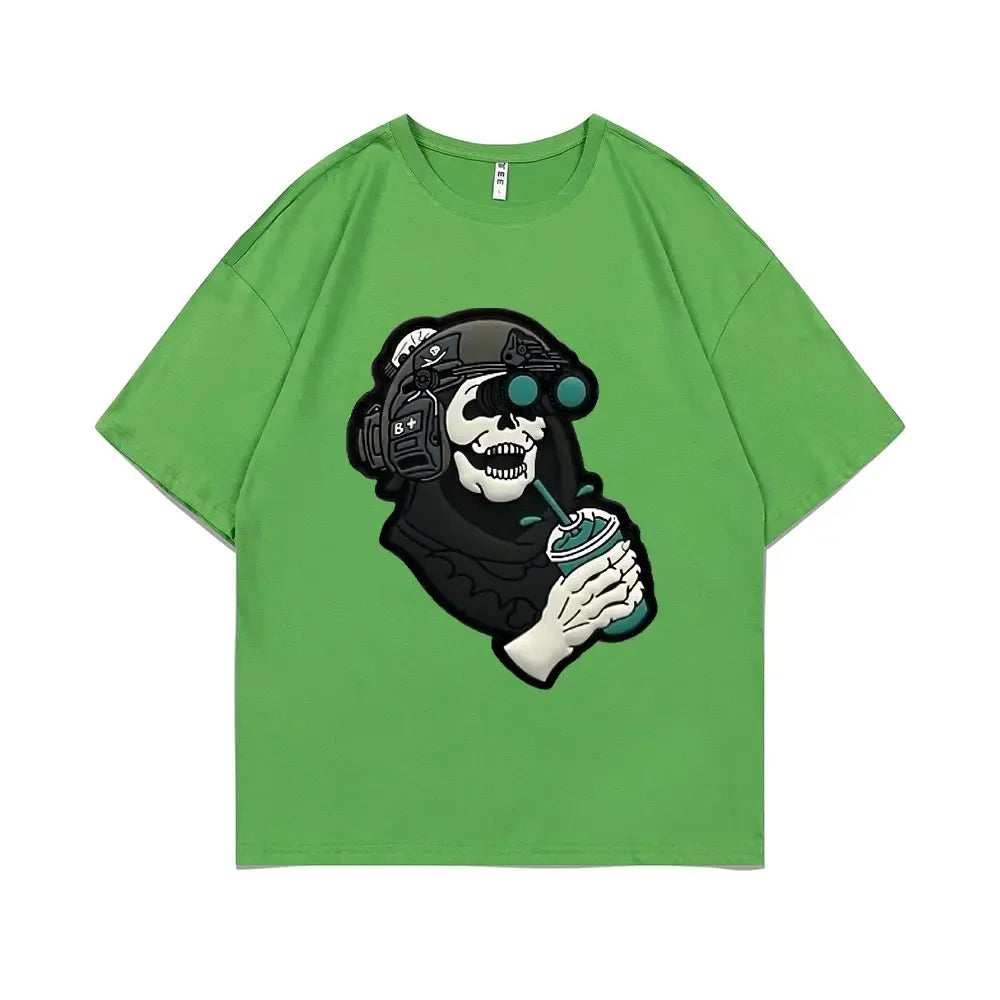 Men's Gothic Vintage Skeleton Coffee Graphic Print Tee