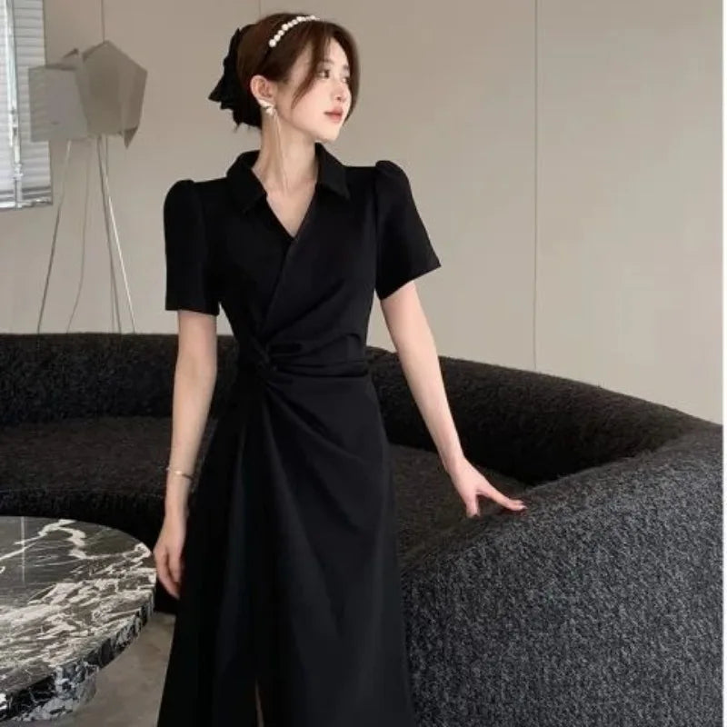 Spring Fashion Polo Neck Short Sleeved V-neck Casual Versatile Western Commuting Slimming
