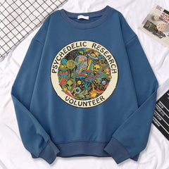 Casual Kawaii Women Sweatshirts Psychedelic Research Volunteer Colourful Prints