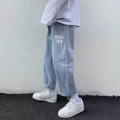 Women's Vintage High Street Baggy Jeans with Letter Print High-Waisted Hip Hop Style