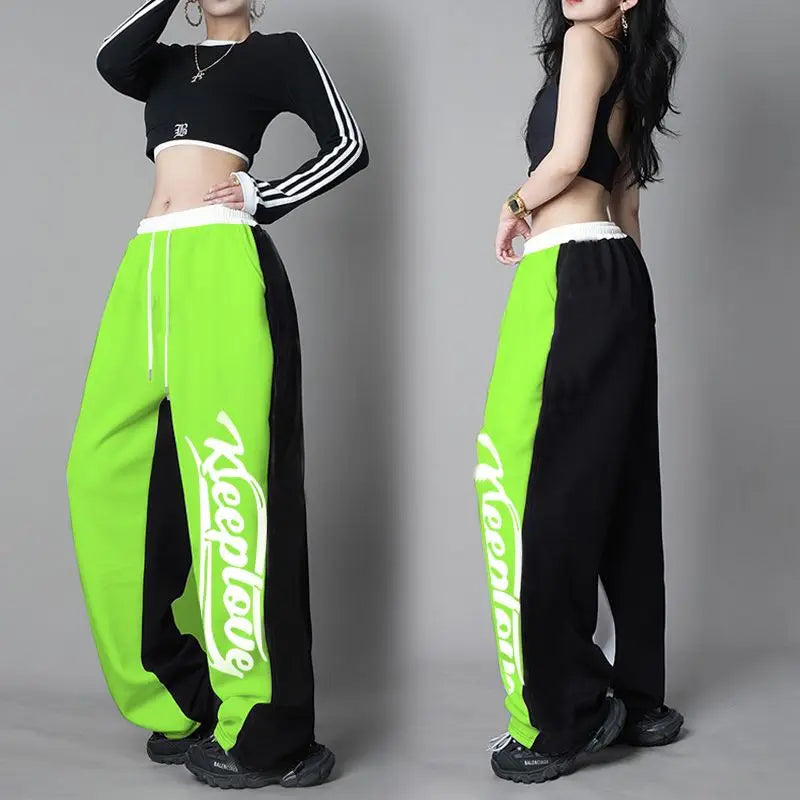 Stylish Y2K Sweatpants: High-Waist, Patchwork Contrast