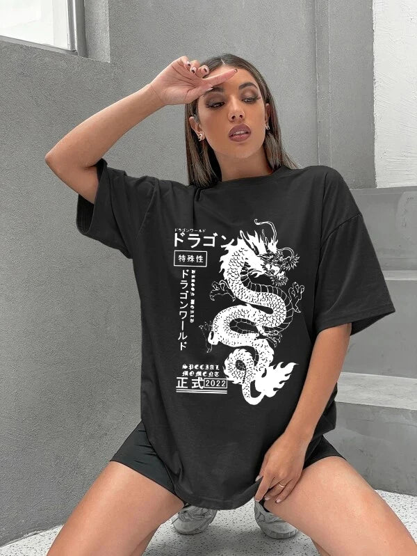 2024 Dragon Print T-Shirt Streetwear