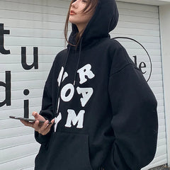 Korean Letter Print Hoodie Women Casual Streetwear Y2k