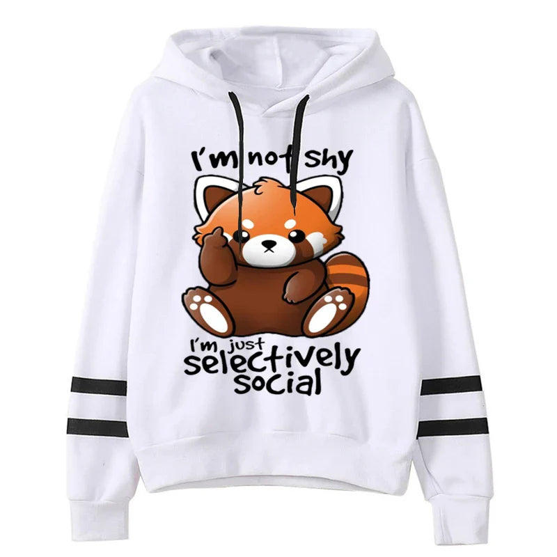 Women's Hoodies I Just Selectively Social Cute Little Raccoon Long Sleeves Casual Funny Graphic