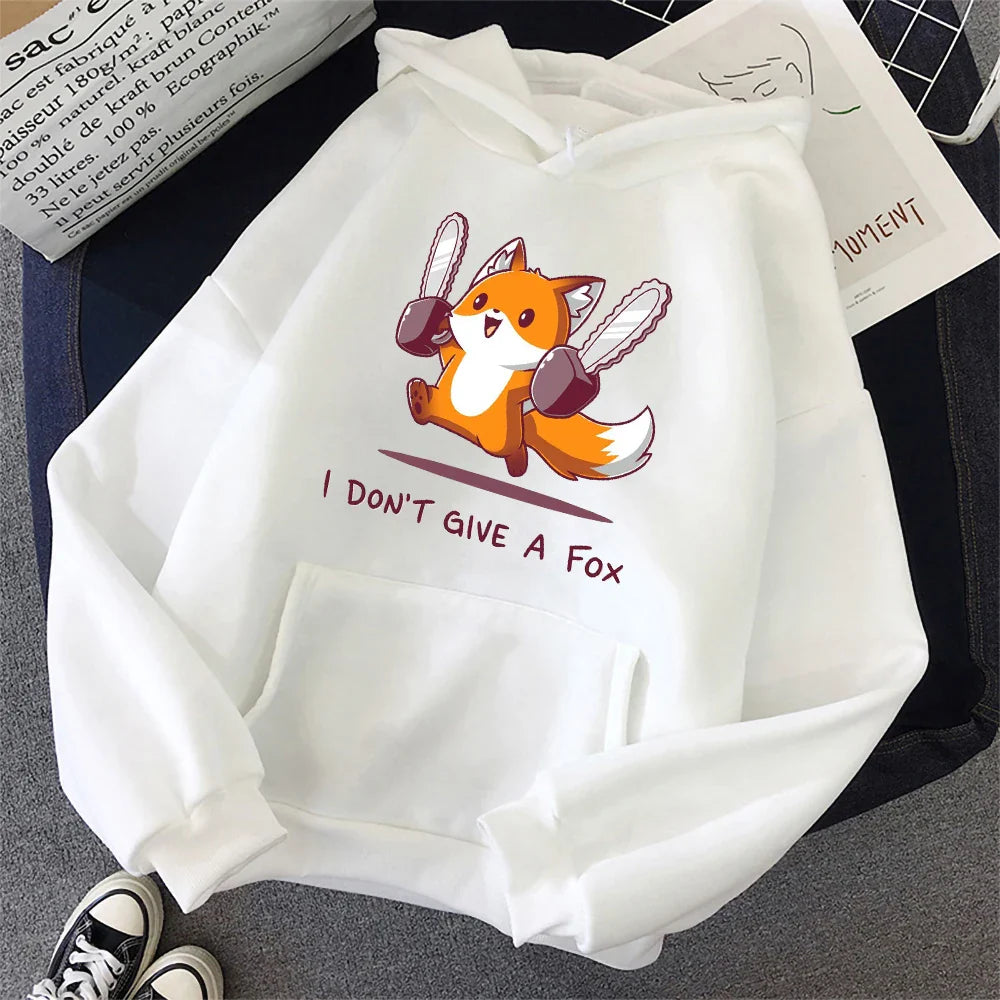 I Don't Give A Fox Cute Animal Hoodie Mens Loose Fleece Pullover Hip Hop Hoodies Streetwear
