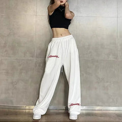 2024 New Streetwear White Sweatpants Women Korean Style Letter Print