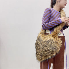 Faux Fur Heart Shoulder Bag