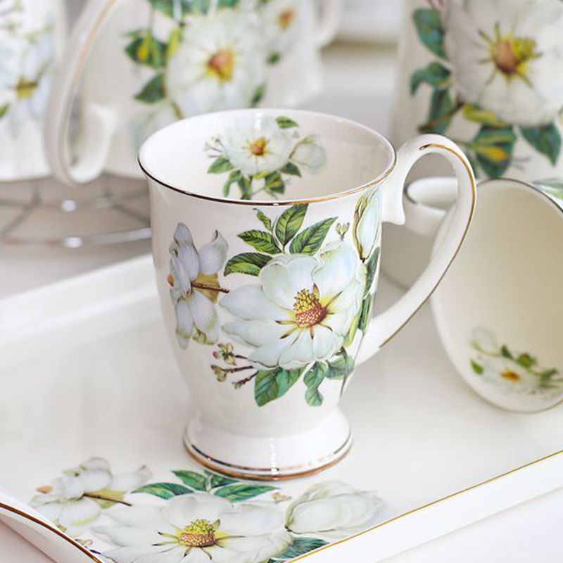 Coffee mugs porcelain floral painting vintage countryside