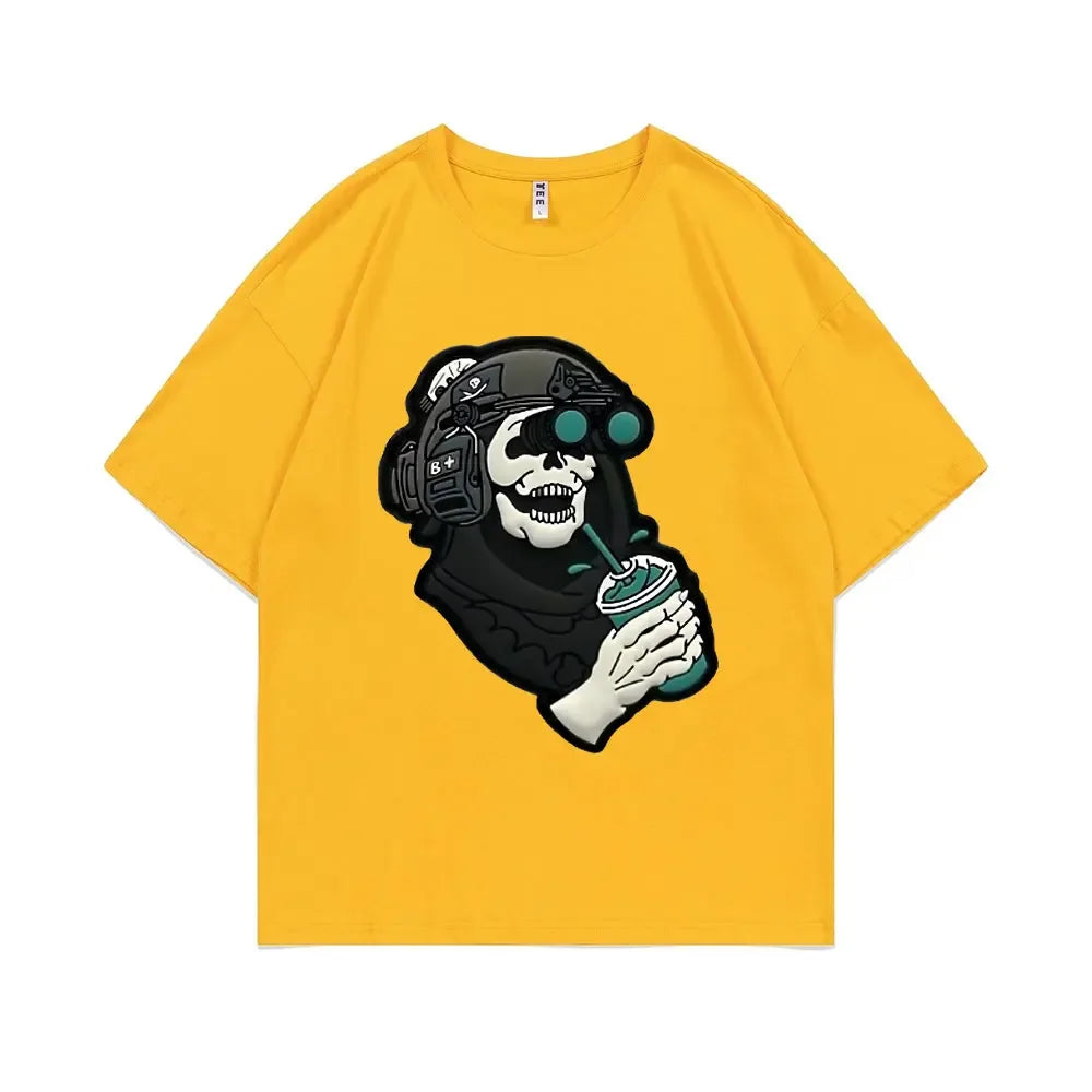 Men's Gothic Vintage Skeleton Coffee Graphic Print Tee