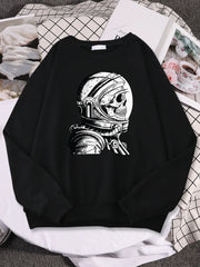 Skull In An Astronaut Helmet Creativity Design Print Men Autumn Fleece Sweatshirt