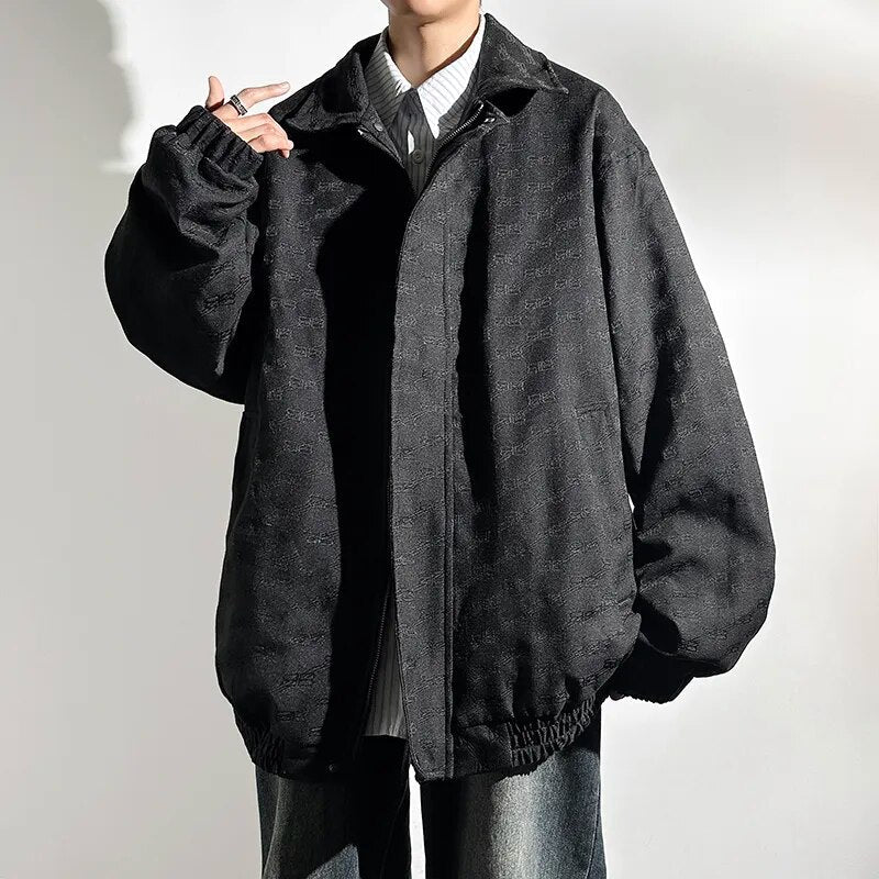 Spring and Autumn Casual Men Jacket with Lace-up Bottom Sleeves and Classic Zipper
