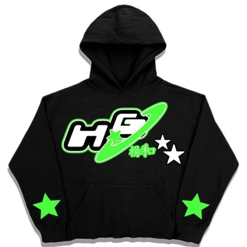 Y2K Goth Star Print Sweatshirt Trendy Harajuku Men Hoodies